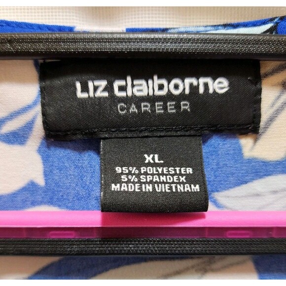 LIZ CLAIBORNE CAREER WOMENS XL BLUE FLORAL TROPICAL SLEEVELESS BLOUSE HAWAIIAN - Picture 6 of 10